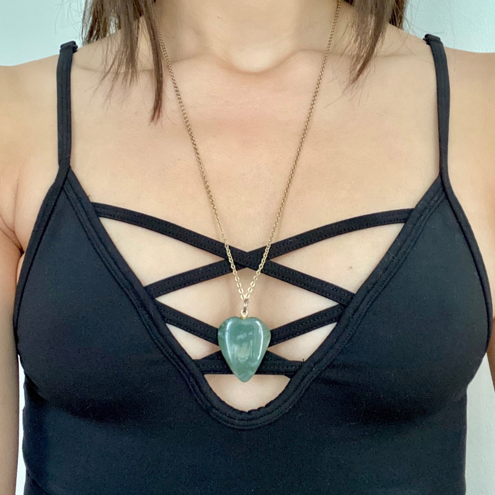 Vintage Jade Heart Shaped Pendant Necklace